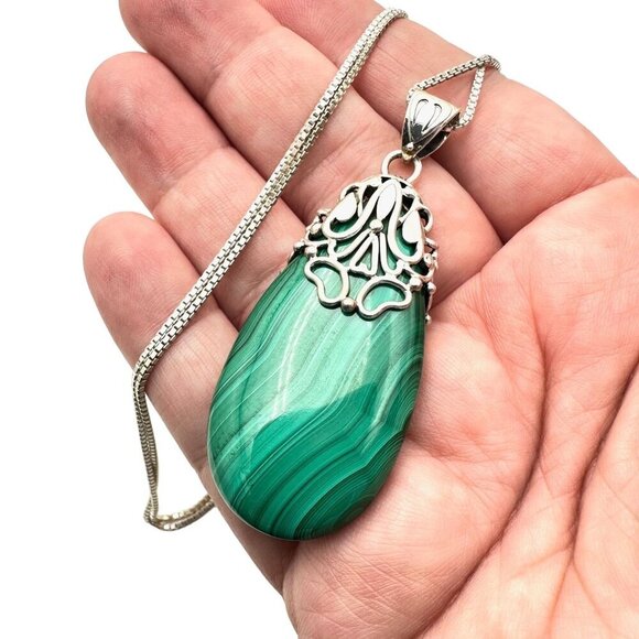 QVC Doug Paulus DP Womens Necklace Sterling Silver Malachite Pendant - Picture 5 of 5